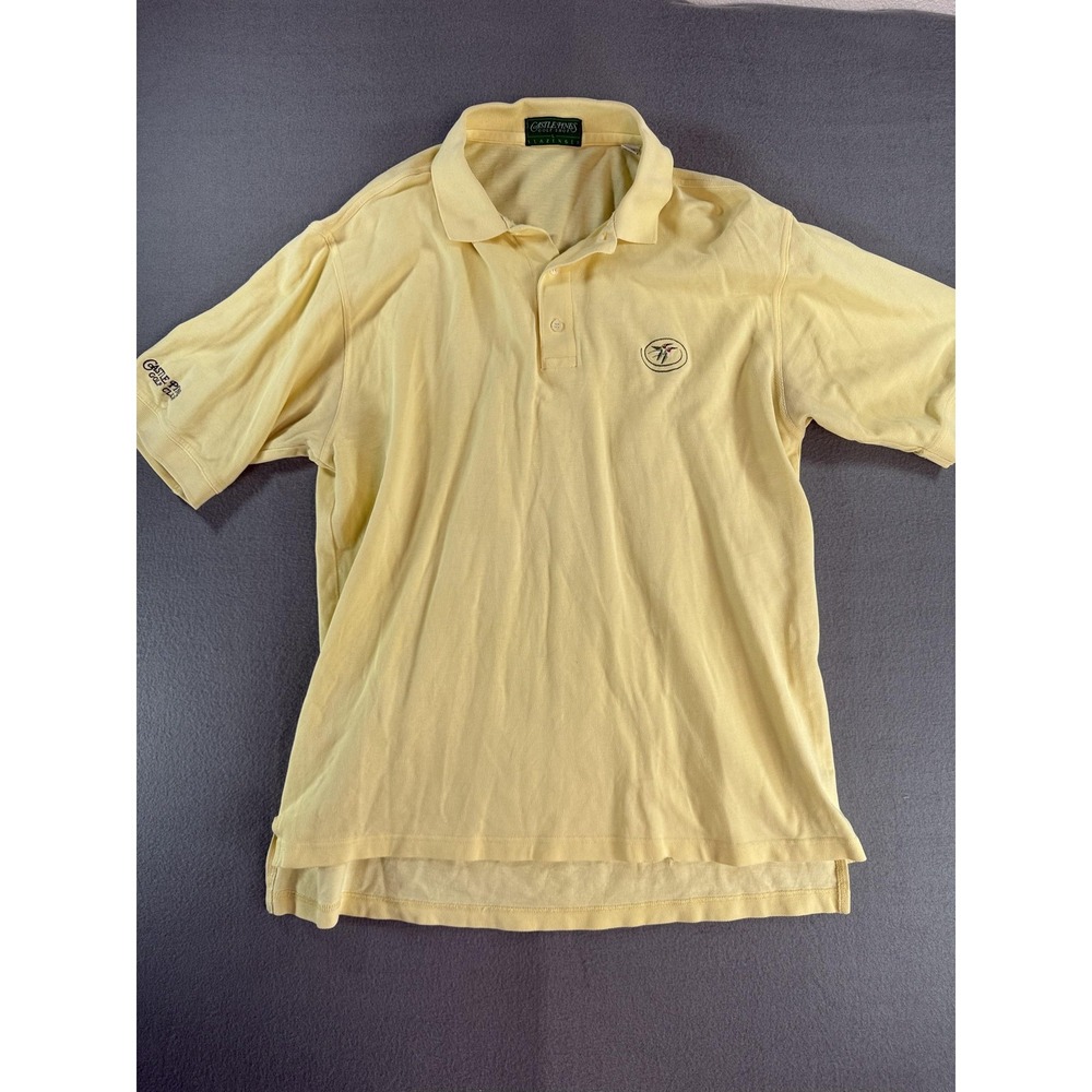 Castle Pines Golf Polo Shirt Mens L Yellow Club Cotton Knit Casual Slazenger